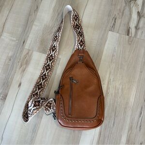 Brown Sling Bag with Western Patterned Strap